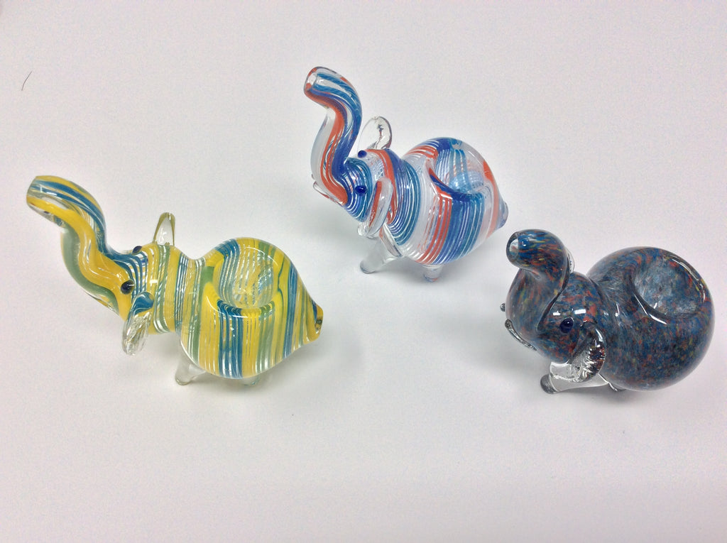 BEAUTIFUL 3 GLASS ELEPHANT SMOKING PIPE. VARIOUS COLORS. EL-1D – Gorilla  Glass Shop